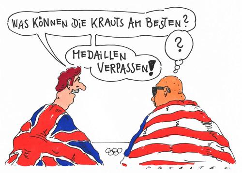 Cartoon: krauts (medium) by Andreas Prüstel tagged olympia,medaillenplätze,nationenwertung,krauts,deutschland,usa,großbritannien,olympia,medaillenplätze,nationenwertung,krauts,deutschland,usa,großbritannien