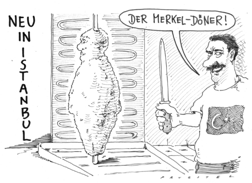 Cartoon: lebensmitteldesign (medium) by Andreas Prüstel tagged kerkel,türkeibesuch,döner,angela merkel,türkei,döner,deutschland,essen,angela,merkel,istanbul