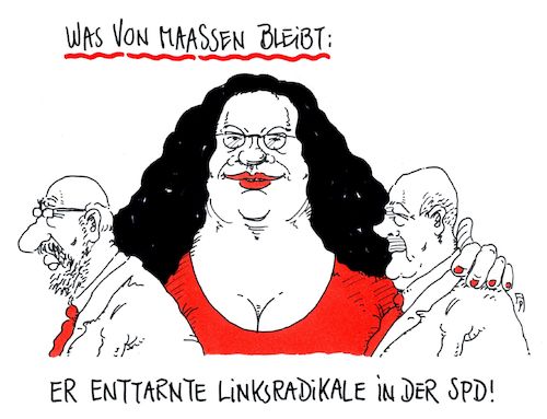 Cartoon: linksradikal (medium) by Andreas Prüstel tagged verfassungsschutzpräsident,maaßen,spd,linksradikale,schulz,nahles,scholz,cartoon,karikatur,andreas,pruestel,verfassungsschutzpräsident,maaßen,spd,linksradikale,schulz,nahles,scholz,cartoon,karikatur,andreas,pruestel