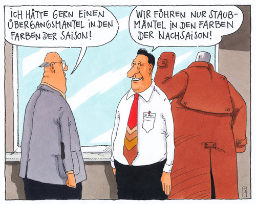 Cartoon: mantelkauf (medium) by Andreas Prüstel tagged mäntel,übergangsmantel,staubmantel,saisonfarben,nachsaison,einzelhandel,verkäufer,kunde,cartoon,karikatur,andreas,pruestel,mäntel,übergangsmantel,staubmantel,saisonfarben,nachsaison,einzelhandel,verkäufer,kunde,cartoon,karikatur,andreas,pruestel