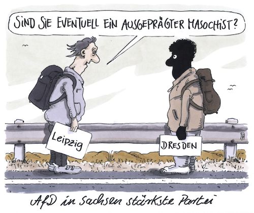 Cartoon: masochist (medium) by Andreas Prüstel tagged bundestagswahl,afd,sachsen,rassismus,rechtspopulismus,fremdenfeindlichkeit,dresden,leipzig,masochismus,cartoon,karikatur,andreas,pruestel,bundestagswahl,afd,sachsen,rassismus,rechtspopulismus,fremdenfeindlichkeit,dresden,leipzig,masochismus,cartoon,karikatur,andreas,pruestel