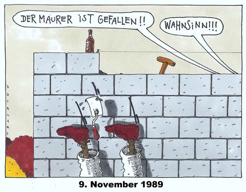 Cartoon: mauerfall (medium) by Andreas Prüstel tagged ddr,berliner,mauer,mauerfall,neunter,november,1989,maurer,wahnsinn,cartoon,karikatur,andreas,pruestel,ddr,berliner,mauer,mauerfall,neunter,november,1989,maurer,wahnsinn,cartoon,karikatur,andreas,pruestel