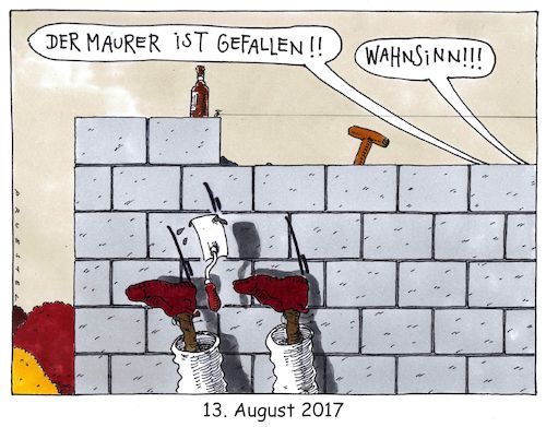 Cartoon: maurerfall (medium) by Andreas Prüstel tagged dreizehnter,august,mauerbau,berlin,maurer,cartoon,karikatur,andreas,pruestel,dreizehnter,august,mauerbau,berlin,maurer,cartoon,karikatur,andreas,pruestel