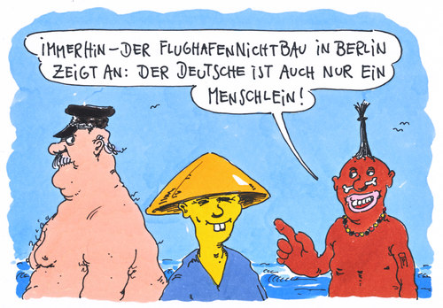 Cartoon: menschlein (medium) by Andreas Prüstel tagged großflughafen,berlin,brandenburg,ber,karikatur,cartoon,großflughafen,berlin,brandenburg,ber,karikatur,cartoon