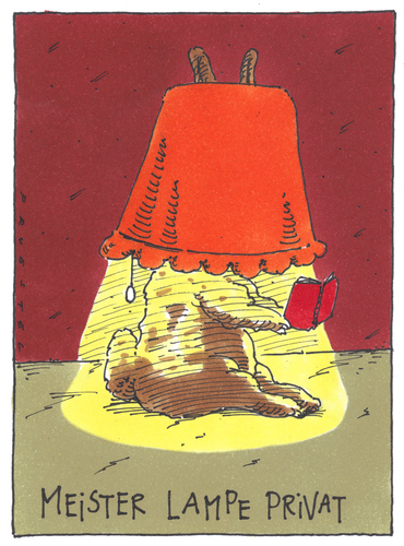 Cartoon: musestunde (medium) by Andreas Prüstel tagged altdeutscher,hase,meister lampe,lampenschirm,lampe,licht,hase,lesen,literatur,bücher,buch,meister