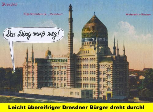 Cartoon: muslimisches dresden (medium) by Andreas Prüstel tagged dresden,sprengstoffanschläge,fremdenfeindlichkeit,rechtsradikale,islam,muslime,zigarettenfabrik,yenidze,cartoon,collage,andreas,pruestel,dresden,sprengstoffanschläge,fremdenfeindlichkeit,rechtsradikale,islam,muslime,zigarettenfabrik,yenidze,cartoon,collage,andreas,pruestel