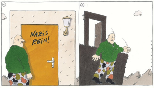 Cartoon: nazis rein (medium) by Andreas Prüstel tagged pruestel,andreas,karikatur,cartoon,verarsche,neonazi,nazismus,nazismus,neonazi,verarsche,cartoon,karikatur,andreas,pruestel