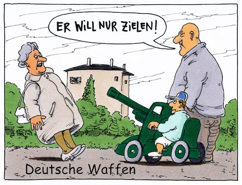 Cartoon: nur zielen (medium) by Andreas Prüstel tagged deutsche,waffenexporte,steigerung,krisengebiete,cartoon,karikatur,andreas,pruestel,deutsche,waffenexporte,steigerung,krisengebiete,cartoon,karikatur,andreas,pruestel