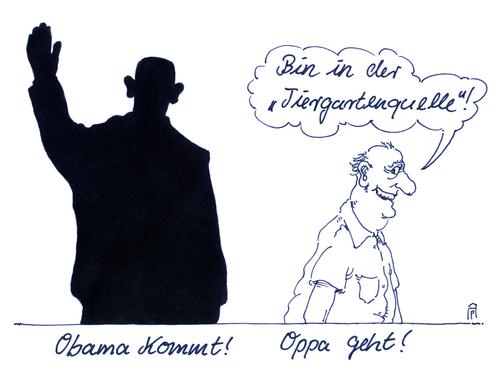 Cartoon: obama berlin (medium) by Andreas Prüstel tagged usa,präsident,berlinbesuch,berlin,tiergartenquelle,tiergarten,usa,präsident,berlinbesuch,berlin,tiergartenquelle,tiergarten