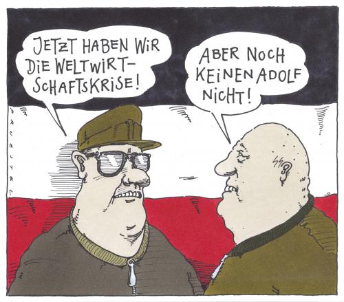 Cartoon: o.t. (medium) by Andreas Prüstel tagged weltwirtschaftskrise,neonazismus,cartoon,cartoons,weltwirtschaftskrise,wirtschaft,weltwirtschaft,finanzkrise,geld,schulden,pleite,krise,chaos,neonazismus,nazi,2 weltkrieg,adolf hitler,antisemitismus,arier,deutsche reich,diktatur,dritte reich,führer,faschismus,holocaust,militarismus,nationalismus,nationalsozialismus,nazismus,neonazi,npd,ns,propaganda,radikalismus,rassismus,rassenkampf,rechtsextrem,skinhead,zweiter weltkrieg,ww ii,rechts,rechte,neo,weltkrieg,adolf,hitler,deutsche,reich,dritte,zweiter,ww,ii