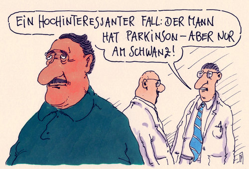 Cartoon: parkinson (medium) by Andreas Prüstel tagged arzt,patient,erkrankung,parkinson,schwanz,fall,cartoon,karikatur,andreas,pruestel,arzt,patient,erkrankung,parkinson,schwanz,penis,fall,cartoon,karikatur,andreas,pruestel