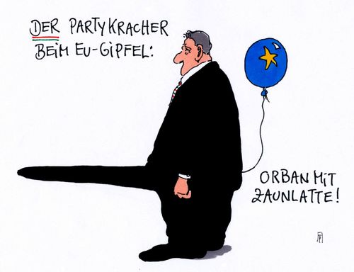 Cartoon: partykracher (medium) by Andreas Prüstel tagged europa,eu,gipfeltreffen,bratislava,ungarn,orban,grenzzäune,flüchtlinge,nationalismus,rechtspopulismus,cartoon,karikatur,andreas,pruestel,europa,eu,gipfeltreffen,bratislava,ungarn,orban,grenzzäune,flüchtlinge,nationalismus,rechtspopulismus,cartoon,karikatur,andreas,pruestel