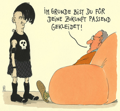 Cartoon: passend (medium) by Andreas Prüstel tagged kleidung,jugend,mode,gruftis,gothic,zukunft,familie,cartoon,karikatur,andreas,pruestel,kleidung,jugend,mode,gruftis,gothic,zukunft,familie,cartoon,karikatur,andreas,pruestel