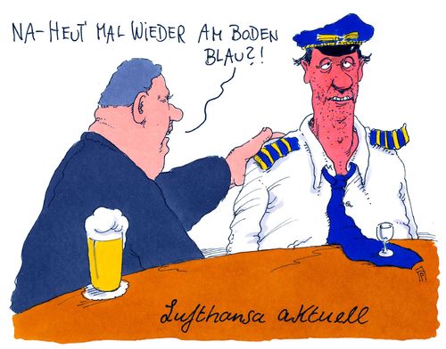 Cartoon: pilotenstreik (medium) by Andreas Prüstel tagged lufthansa,piloten,streik,flugkapitän,blau,besoffen,cartoon,karikatur,andreas,pruestel,lufthansa,piloten,streik,flugkapitän,blau,besoffen,cartoon,karikatur,andreas,pruestel