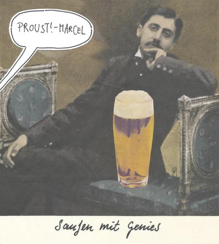 Cartoon: prost (medium) by Andreas Prüstel tagged marcel,proust,genie,literatur,saufen,bier,cartoon,collage,andreas,pruestel,marcel,proust,genie,literatur,saufen,bier,cartoon,collage,andreas,pruestel