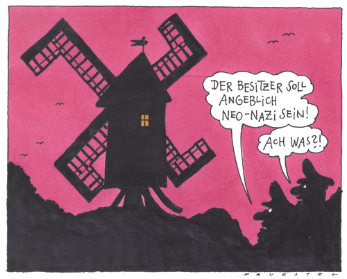 Cartoon: provinz-idylle (medium) by Andreas Prüstel tagged neonazismus,polizei,provinz,mühle,neonazismus,polizei,mühle,provinz,nazi