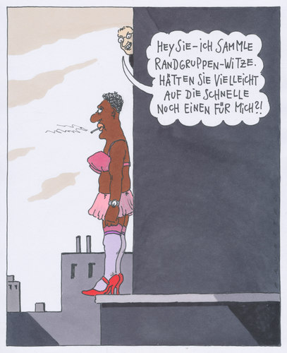 Cartoon: randgruppe (medium) by Andreas Prüstel tagged randgruppe,suizid,letztezigarette,damenwäscheträger,fetischismus,randgruppe,suizid,damenwäscheträger,fetischismus