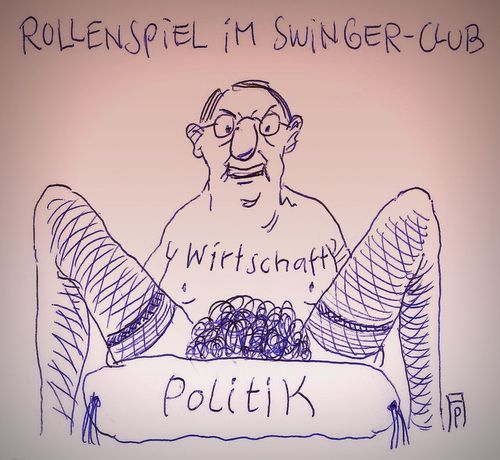 Cartoon: rollenspiel (medium) by Andreas Prüstel tagged wirtschaft,politik,geschlechtsverkehr,swinger,swingerclub,cartoon,karikatur