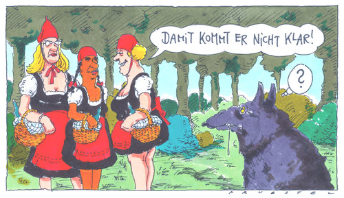 Cartoon: rotkäppchen (medium) by Andreas Prüstel tagged grimms,märchen,gebrüder,grimm,hausmärchen,rotkäpchen,wolf,verwirrung,grimms,märchen,gebrüder,grimm,hausmärchen,rotkäpchen,wolf,verwirrung