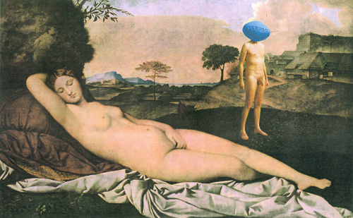 Cartoon: schlaffender verehrer (medium) by Andreas Prüstel tagged schlafende,venus,giorgione,potenz,hochrenaissance,collage,andreas,prüstel,schlafende,venus,giorgione,viagra,potenz,hochrenaissance,collage,andreas,prüstel