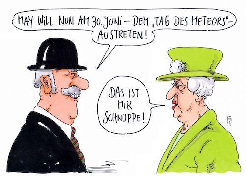 Cartoon: schnuppe (medium) by Andreas Prüstel tagged brexit,austrittsverschiebung,theresa,may,tag,des,meteors,sternschnuppe,queen,cartoon,karikatur,andreas,pruestel,brexit,austrittsverschiebung,theresa,may,tag,des,meteors,sternschnuppe,queen,cartoon,karikatur,andreas,pruestel