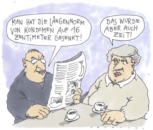 Cartoon: schrumpfung (medium) by Andreas Prüstel tagged kondome,eunormen,kondome,präservativ,schutz,sicherheit,verhütungsmittel,verhütung,länge,glied,penis,männlichkeit,mann,normen,zentimeter,wachstum,geschlechtsteil,geschlechtsorgan,sex,geschlechtsverkehr,größe