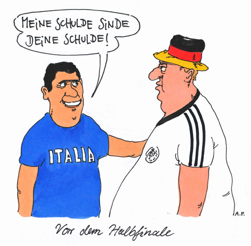 Cartoon: schuldenunion (medium) by Andreas Prüstel tagged halbfinale,fußballeuropameisterschaft,deutschland,italien,gemeinsameschulden,schulden,eurowährungsunion,eu,eu,schulden,gemeinsameschulden,deutschland,italien,fußballeuropameisterschaft,eurowährungsunion,halbfinale