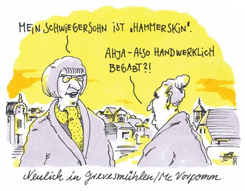 Cartoon: schwiegersohn (medium) by Andreas Prüstel tagged rechtsradikalismus,hammerskins,kameradschaften,mecklenburvorpommern,grevesmühlen,schwiegersohn,schwiegermutter,handwerklich,rechtsradikalismus,hammerskins,kameradschaften,mecklenburvorpommern,grevesmühlen,schwiegersohn,schwiegermutter,handwerklich