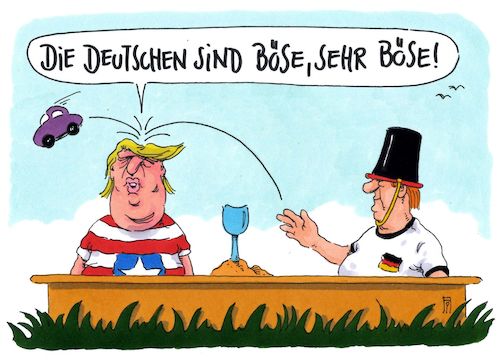 Cartoon: sehr böse (medium) by Andreas Prüstel tagged usa,deutschland,trump,merkel,exportüberschuß,autoindustrie,cartoon,karikatur,andreas,pruestel,usa,deutschland,trump,merkel,exportüberschuß,autoindustrie,cartoon,karikatur,andreas,pruestel