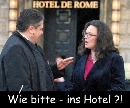 Cartoon: sexismus in der spd? (medium) by Andreas Prüstel tagged sexismus,politiker,cdu,spd,gabriel,nahles,hotel,didi,scetch,cartoon,collage,andreas,pruestel