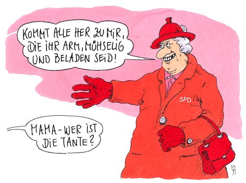 Cartoon: sozitante (medium) by Andreas Prüstel tagged spd,sozialpolitik,wahlkampf,grundrente,kindergeld,hartz,vier,cartoon,karikatur,andreas,pruestel,spd,sozialpolitik,wahlkampf,grundrente,kindergeld,hartz,vier,cartoon,karikatur,andreas,pruestel