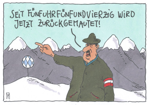 Cartoon: strassenkampf (medium) by Andreas Prüstel tagged maut,pkwmaut,österreich,bayern,cartoon,hitler,zweiter,weltkrieg,maut,pkwmaut,österreich,bayern,cartoon,hitler,zweiter,weltkrieg