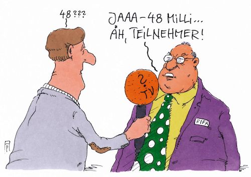 Cartoon: teilnehmerzahl (medium) by Andreas Prüstel tagged fifa,fußballweltmeisterschaft,aufstockung,teilnehmerzahl,aufblähung,gewinnmaximierung,cartoon,karikatur,andreas,pruestel,fifa,fußballweltmeisterschaft,aufstockung,teilnehmerzahl,aufblähung,gewinnmaximierung,cartoon,karikatur,andreas,pruestel