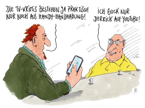 Cartoon: tv-krimis (medium) by Andreas Prüstel tagged fernsehen,krimis,handys,derrick,youtube,cartoon,karikatur,andreas,pruestel,fernsehen,krimis,handys,derrick,youtube,cartoon,karikatur,andreas,pruestel