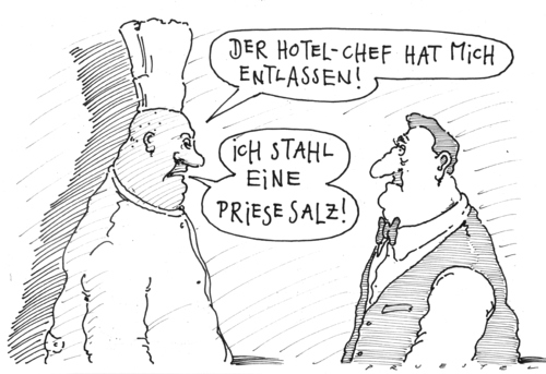 Cartoon: ...und stahl dem chef... (medium) by Andreas Prüstel tagged entlassungen,wegen,lappalien,entlassungen,wegen,lappalien,salz,hotel,chef,gastronomie,küche,restaurant,entlassen,arbeit,job,karriere,beruf,koch