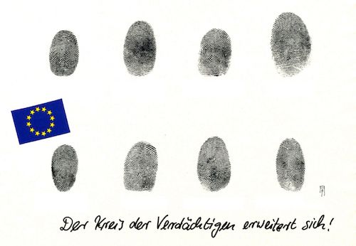 Cartoon: verdächtig (medium) by Andreas Prüstel tagged deutschland,eu,personalausweis,fingerabdruck,erkennung,cartoon,karikatur,andreas,pruestel,deutschland,eu,personalausweis,fingerabdruck,erkennung,cartoon,karikatur,andreas,pruestel