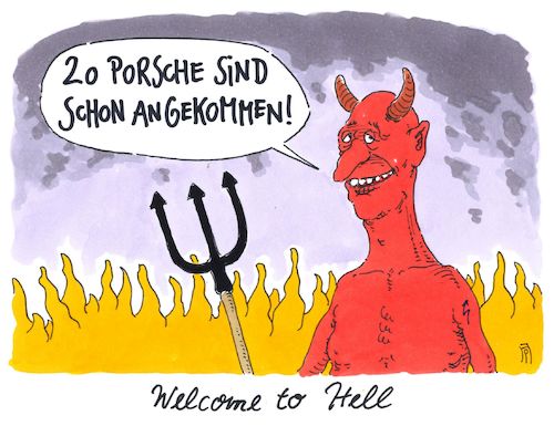 Cartoon: welcome to hell (medium) by Andreas Prüstel tagged zwanzig,hamburg,proteste,schwarzer,block,welcome,to,hell,brandanschlag,porsche,hölle,teufel,cartoon,karikatur,andreas,pruestel,zwanzig,hamburg,proteste,schwarzer,block,welcome,to,hell,brandanschlag,porsche,hölle,teufel,cartoon,karikatur,andreas,pruestel