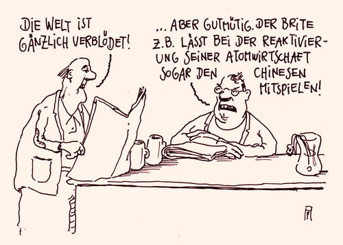 Cartoon: weltverblödung (medium) by Andreas Prüstel tagged atomenergie,atomwirtschaft,großbritannien,china,atomkraftwerke,cartoon,karikatur,andreas,pruestel,atomenergie,atomwirtschaft,großbritannien,china,atomkraftwerke,cartoon,karikatur,andreas,pruestel