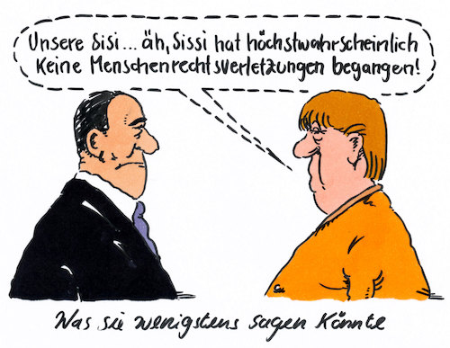 Cartoon: wenigstens (medium) by Andreas Prüstel tagged merkel,staatsbesuch,ägypten,al,sisi,menschenrechtsverletzungen,sissi,cartoon,karikatur,andreas,pruestel,merkel,staatsbesuch,ägypten,al,sisi,menschenrechtsverletzungen,sissi,cartoon,karikatur,andreas,pruestel