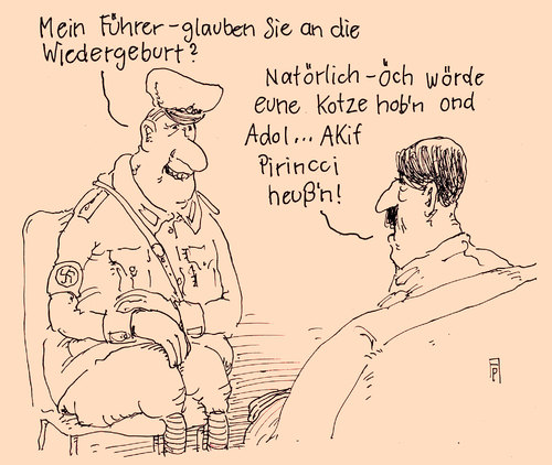 Cartoon: wiedergeburt (medium) by Andreas Prüstel tagged hitler,nazis,neonazismus,rechtsradikal,akif,princci,hetze,fremdenhass,autor,katzenkrimi,cartoon,karikatur,andreas,pruestel,hitler,nazis,neonazismus,rechtsradikal,akif,princci,hetze,fremdenhass,autor,katzenkrimi,cartoon,karikatur,andreas,pruestel