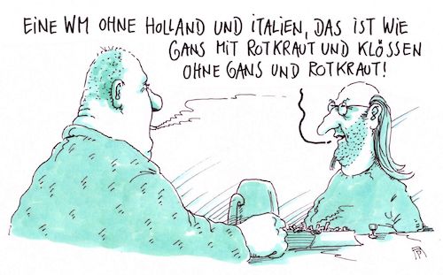 Cartoon: wm ohne (medium) by Andreas Prüstel tagged fußballweltmeisterschaft,russland,scheitern,italien,holland,gans,rotkraut,klöße,cartoon,karikatur,andreas,pruestel,fußballweltmeisterschaft,russland,scheitern,italien,holland,gans,rotkraut,klöße,cartoon,karikatur,andreas,pruestel