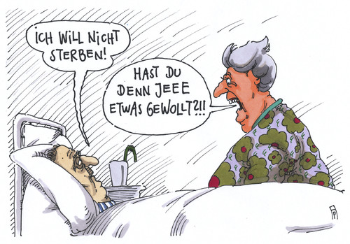 Cartoon: wollen (medium) by Andreas Prüstel tagged wille,wollen,sterben,tod,krankheit,krankenhaus,ehepaar,cartoon,karikatur,andreas,pruestel,wille,wollen,sterben,tod,krankheit,krankenhaus,ehepaar,cartoon,karikatur,andreas,pruestel