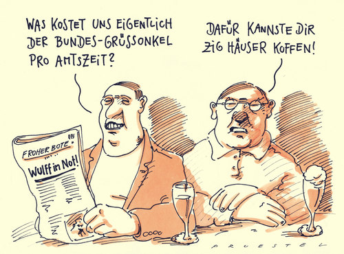 Cartoon: wulff (medium) by Andreas Prüstel tagged bundespräsident,wulff,kredit,hausbau,vorwürfe,bundespräsident,wulff,kredit,hausbau,vorwürfe