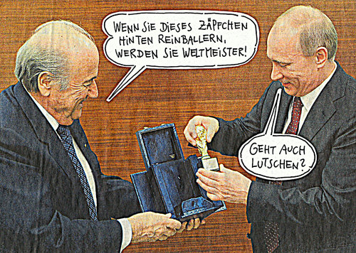 Cartoon: zäpfchen (medium) by Andreas Prüstel tagged fifa,blatter,fußballweltmeisterschaft,minipokal,russland,putin,cartoon,collage,andreas,pruestel,fifa,blatter,fußballweltmeisterschaft,minipokal,russland,putin,cartoon,collage,andreas,pruestel