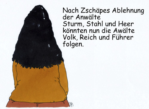 Cartoon: zschäpe-anwälte (medium) by Andreas Prüstel tagged beate,zschäpe,nsu,prozess,anwälte,verteidiger,stahl,sturm,heer,volk,reich,führer,cartoon,karikatur,andreas,pruestel,beate,zschäpe,nsu,prozess,anwälte,verteidiger,stahl,sturm,heer,volk,reich,führer,cartoon,karikatur,andreas,pruestel