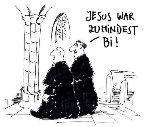 Cartoon: zumindest (medium) by Andreas Prüstel tagged katholische,kirche,zölibat,homosexuallität,bisexuallität,jesus,cartoon,karikatur,andreas,pruestel,katholische,kirche,zölibat,homosexuallität,bisexuallität,jesus,cartoon,karikatur,andreas,pruestel