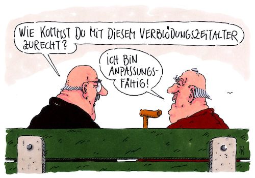 Cartoon: zurechtkommen (medium) by Andreas Prüstel tagged zeitalter,verblödung,anpassung,cartoon,karikatur,andreas,pruestel,zeitalter,verblödung,anpassung,cartoon,karikatur,andreas,pruestel