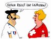 Cartoon: leibchen (small) by Andreas Prüstel tagged fußballeuropameisterschaft,frankreich,schweiz,trikot,trikotverschleiß,leibchen,cartoon,karikatur