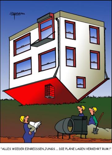 Cartoon: Architektur (medium) by Georg Zitzmann tagged architektur,hausbau,pläne,bauarbeiter,bau,wohnen