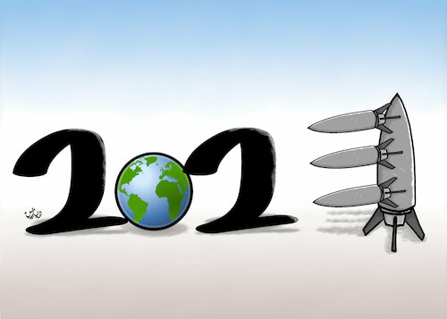 Cartoon: 2023 year (medium) by handren khoshnaw tagged 2023,year,cartoons,political,handren,khoshnaw,weapon,world